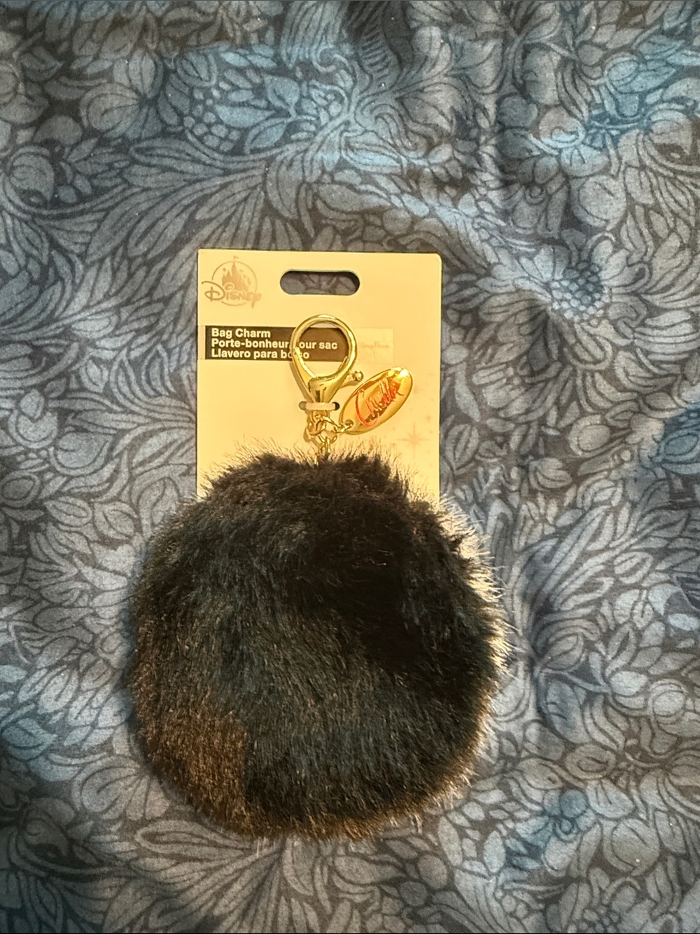 Disney Black Faux Fur Pom Pom Bag Charm Mirror